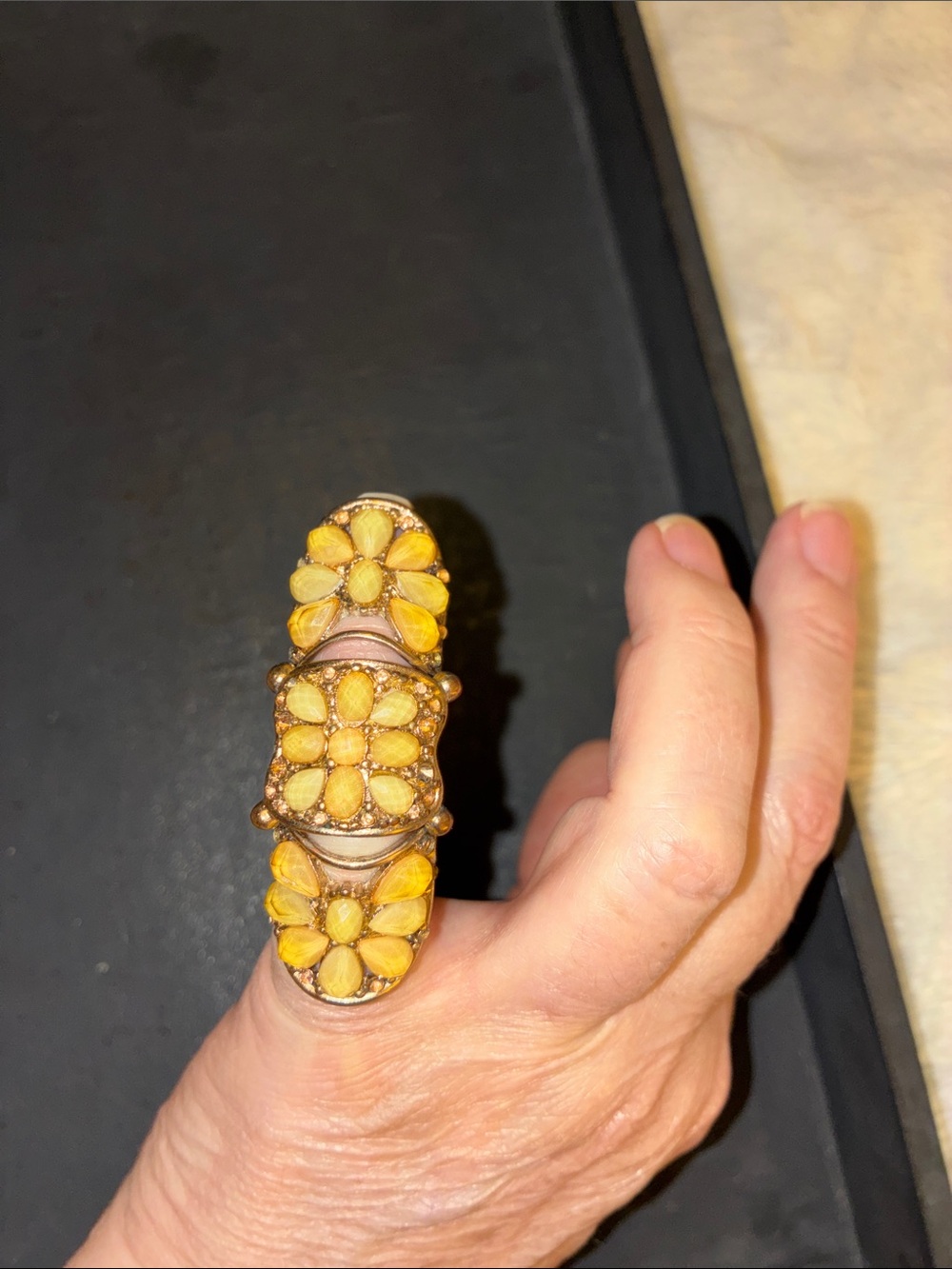 Yellow Floral Double-Finger Statement Ring